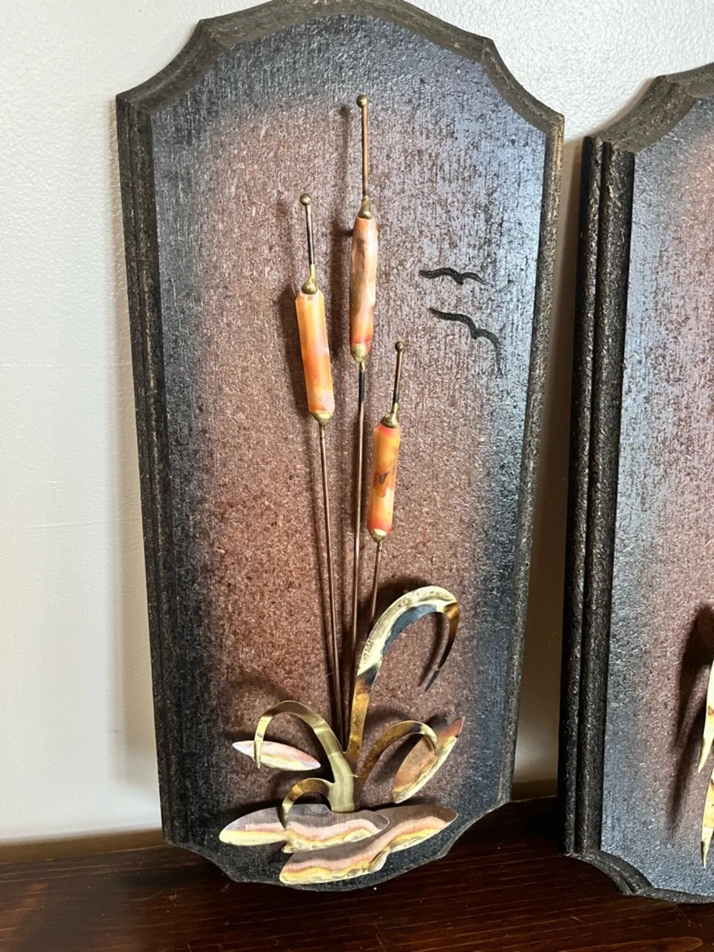 Vintage Style Brown Wall Plaque Set with Golden Accents - Home Wall Decor - Picture 2 of 8